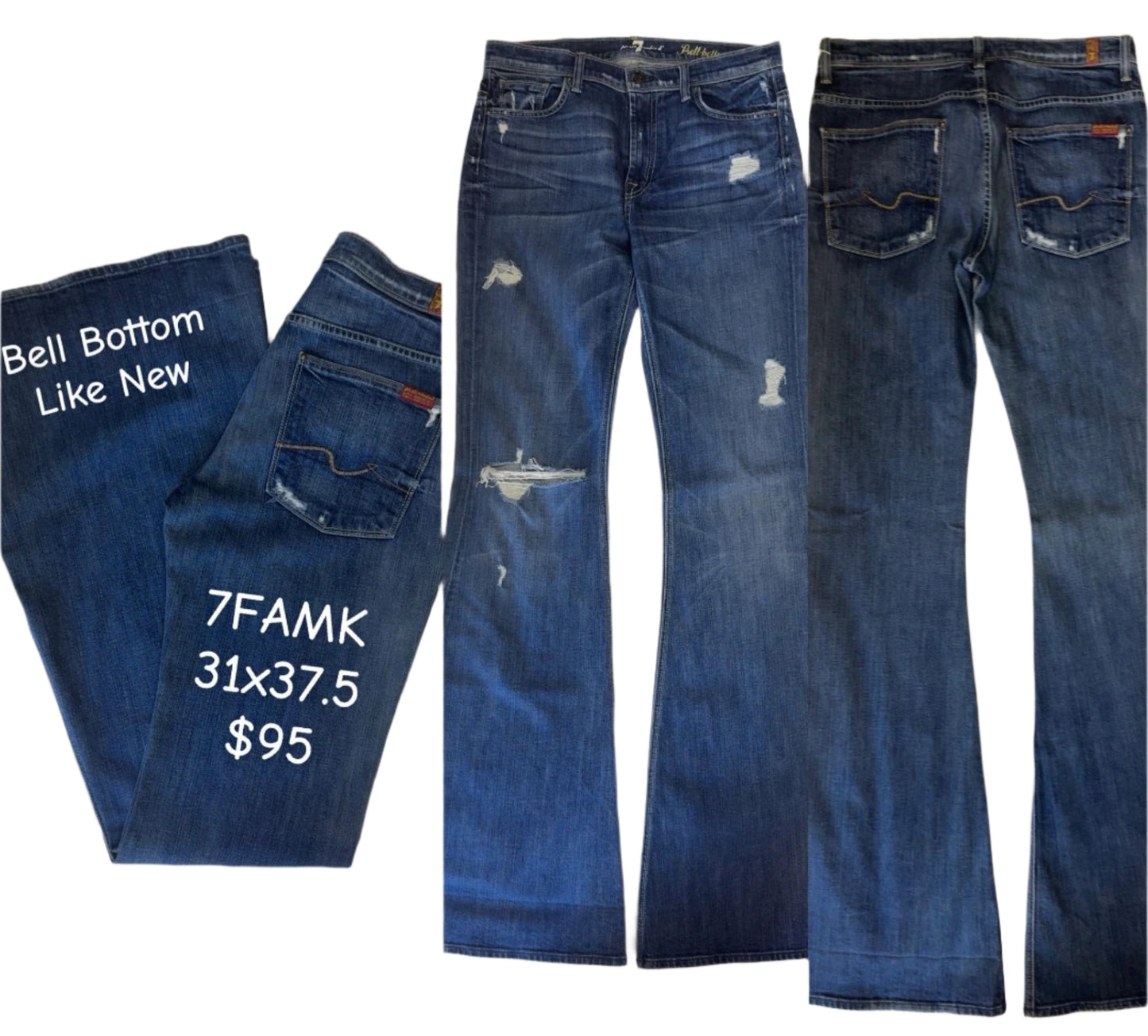 7 For All Mankind Size 31 Length 37.5" Bell Bottom Distressed