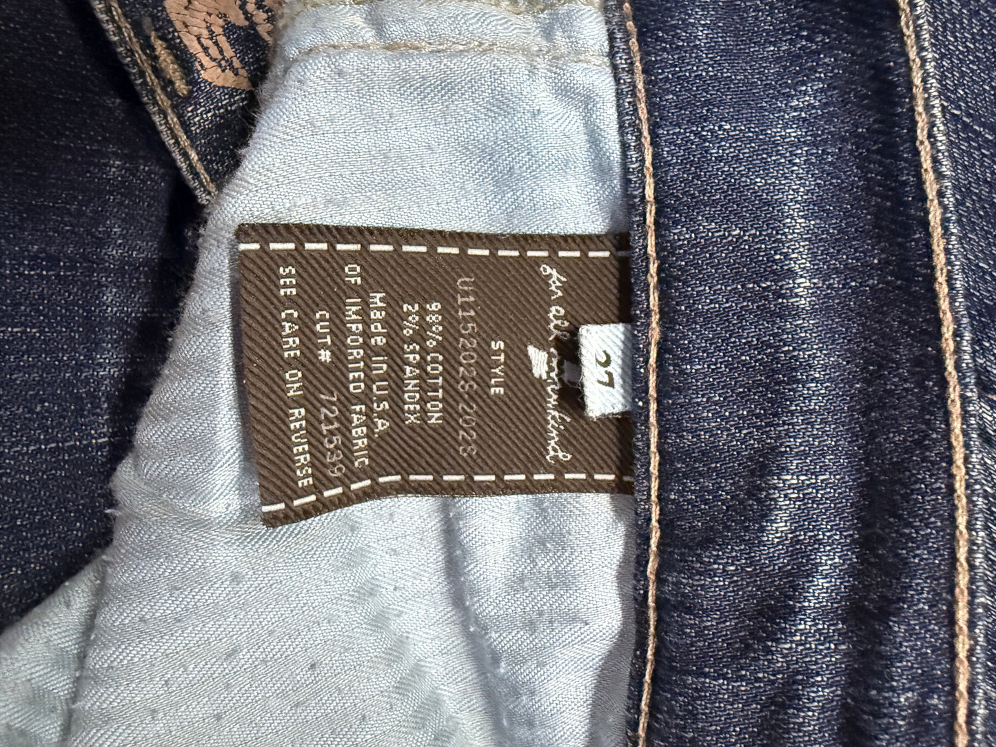 7 For All Mankind Size 27 Length 32.5" Dojo