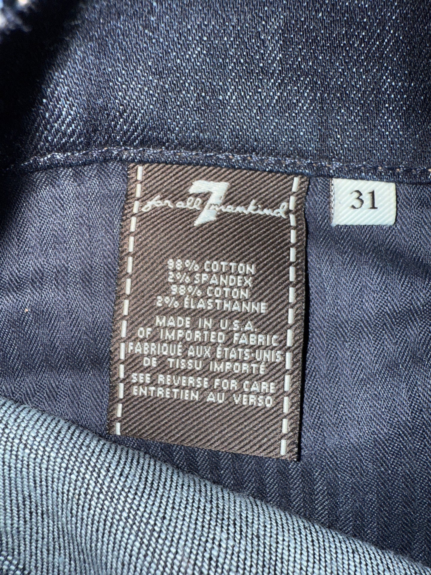7 For All Mankind Size 31 Length 32" Ginger Wide Leg Trouser