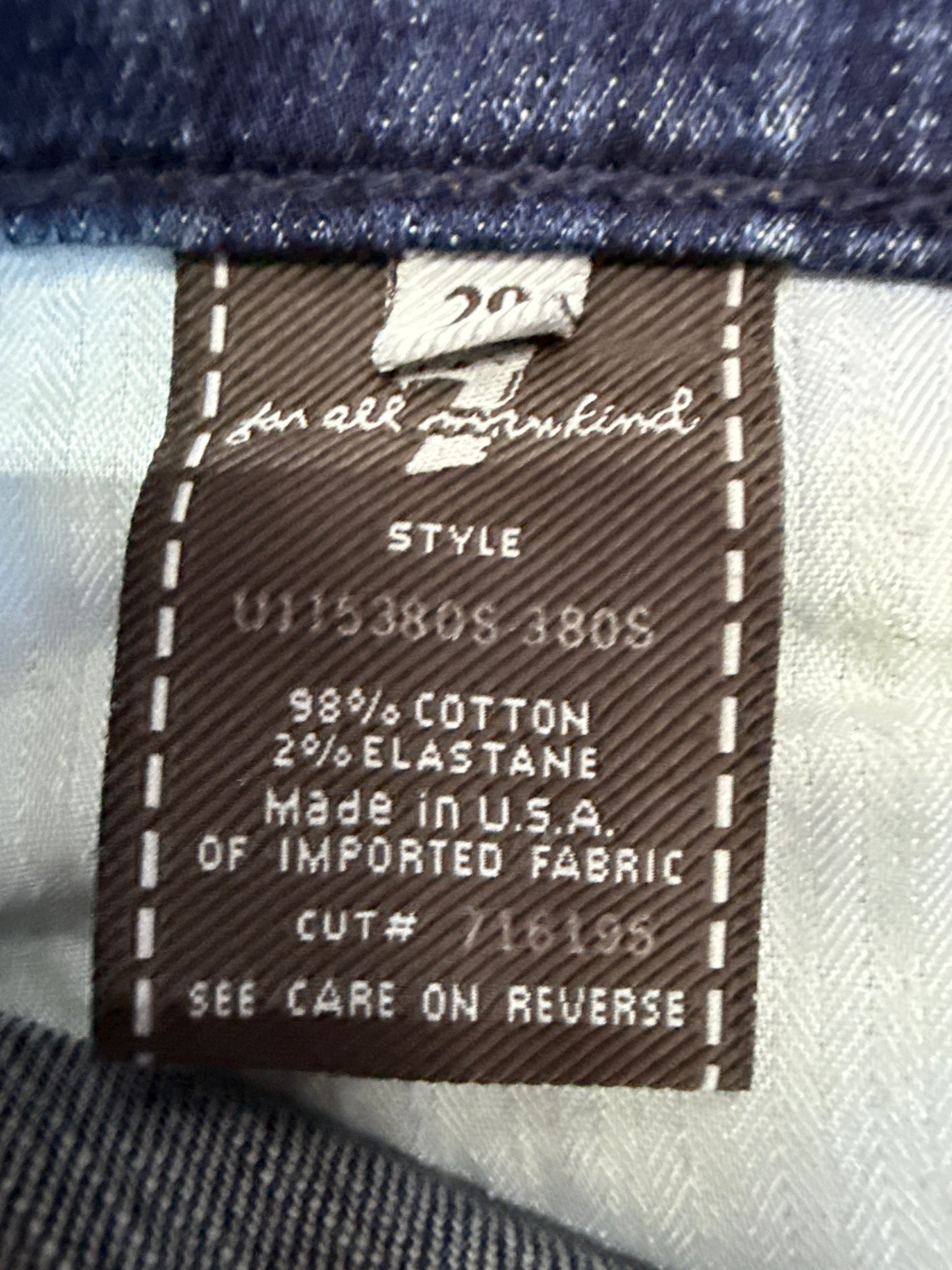 7 For All Mankind Size 29 Length 32.5" Dojo